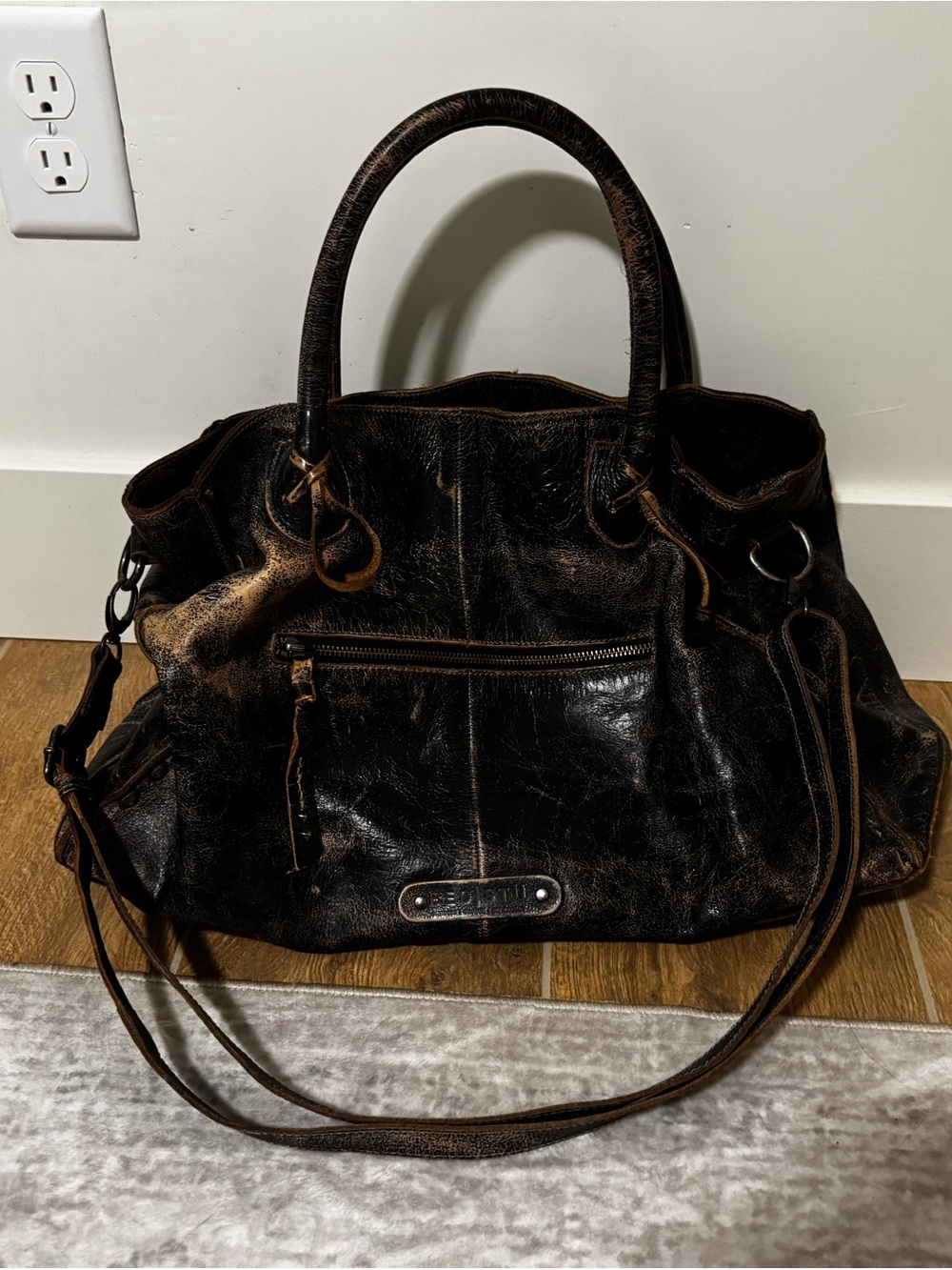 BED|STU Distressed Two-Tone Brown Leather Shoulder Bag